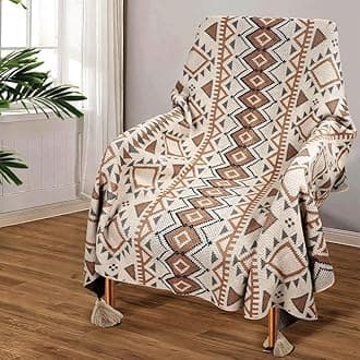 HOOTO Boho Knitted Throw Blanket with Tassel, Super Soft Cozy Lightweight Decorative Throw Blankets for Couch, Bed, Sofa, Outdoor Throw Blankets All Seasons 130x170CM