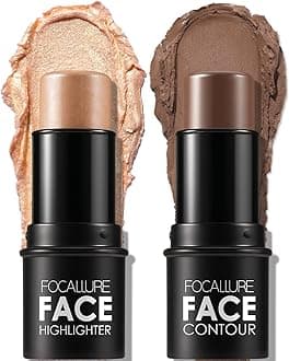 FOCALLURE 2 Pcs Mineral Cream Contour Stick,Moisturize Highlighter and Bronzer Pen,Non Stick Face Brightens & Shades Pencil,Long Lasting & Smooth Gliding Face Illuminator Makeup,Deep