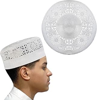 ZOAS Muslim Namaz Cap (Topi) For Men's For Islamic Prayer (Namaz) In Off-white Color With Little Stars With Shiny Look