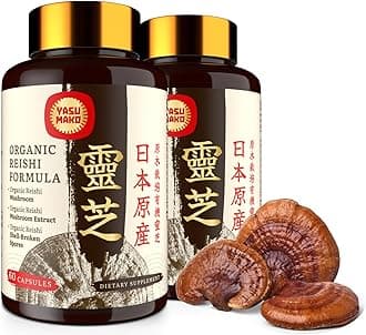 Japanese Reishi Mushroom Supplement 800mg with Reishi Mushroom Extract 500mg & Shell-Broken Spores 200mg,Organic Mushroom Capsules for Immune System - Real Fruiting Body (Pack of 2)