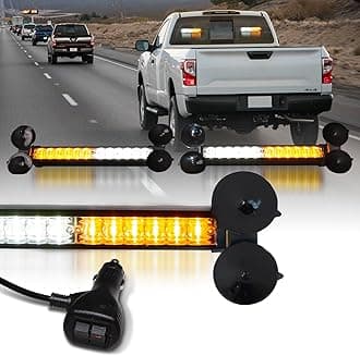 LUMENIX 2x12 Inch LED Traffic Advisor Emergency Strobe Lights Bar Front/Rear Window Windshield 2-in-1 Warning Directional Flashing Lightbar for Construction Vehicles Work Trucks Snowplow- White Amber