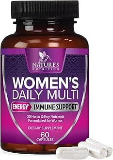 Nature's Nutrition Multivitamin for Women, Daily Womens Multi Vitamin Supplement for Immune Health Support with Vitamins A, C, D, E and Zinc, Vitamin B12 for Energy with Biotin - 60 Capsules
