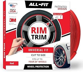 All-Fit Automotive Rim Trim – Durable DIY Car Exterior Accessories for Curb Rash Protection – Fits Up to Four 24" Wheels – Made in USA – Flexible, Durable Wheel Rim Protector (3/8″ Width - Red)