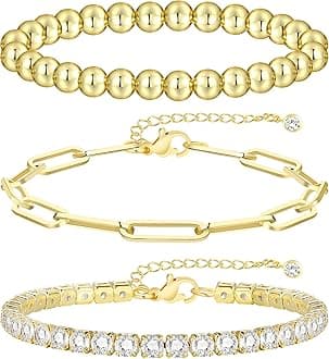 Gold Bracelets for Women, 14k Gold Plated Hand Chain Bracelet, 2 Pcs Ring Bracelets for Women Trendy Dainty Cubic Zirconia Bracelet Ring Bracelet Hand Jewelry Adjustable 6.3'+2'