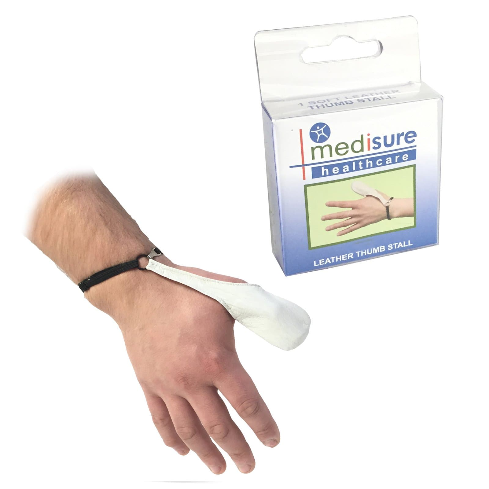 SIZE LARGE FIRST AID PREMIUM QUALITY RE-USABLE ADJUSTABLE PROTETIVE MEDICAL WHITE LEATHER THUMB STALL
