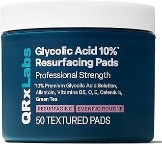 QRxLabs Glycolic Acid Pads - Radiance Pads with AHA for Face & Body - Exfoliates Skin Surface - Helps Tone & Brighten Skin, One-Step Makeup Prep - Acne Treatment Clearing - Daily Pads - 50ct