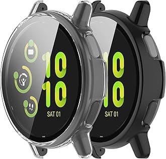 Intended for Garmin Vivoactive 5 Screen Protector with Tempered Glass Film Hard PC Bumper Full Cover Shell Smartwatch Accessories for Garmin Vivoactive 5 Case (Black&Clear)