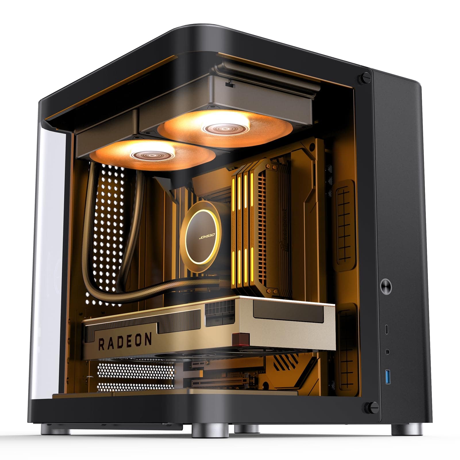 JONSBO TK-1 Black Micro ATX Mini Tower Computer Case, Hypercurved Glass Design, Separation Cabinet Structure, Al Alloy Shell Matx Desktop PC Case, Compatible with ATX Power/240 AIO Black