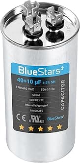 [UL Certified] 40+10 uf 40+10 MFD 370-440VAC ±5% Volts Round Run Start Capacitor Electric Replacement Part by BlueStars - Exact Fit for HVAC, Air Conditioners, Heat Pumps