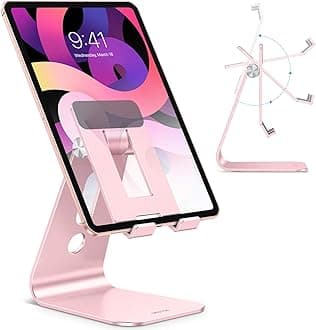 Adjustable Tablet Stand for Desk, Upgraded Longer Arms for Greater Stability, T2 Tablet Holder with Hollow Design for Bigger Sized Phones and Tablets Such as iPad Pro/Air/Mini, Rose Gold