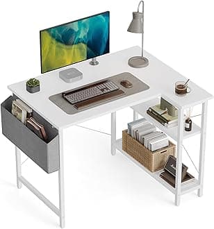 CubiCubi Small L Shaped Computer Desk with Storage Shelves, 40 Inch Home Office Small Corner Desk Study Writing Table, White