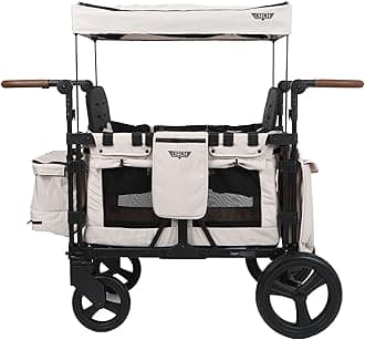Keenz XC 2.0 - Luxury 2 Passenger Stroller Wagon for Kids | Foldable 2 Passenger Quad Seater with Adjustable Canopy | Cream