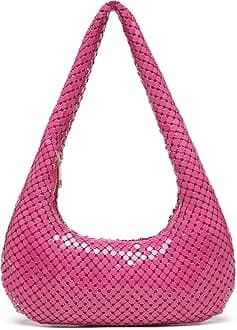 AfashorWomens Metallic Evening Bag Cute Hobo Handbag Fashion Shiny Moon-shaped Shoulder Purse