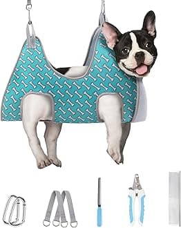 Dog Grooming Hammock Harness for Dogs Cats, Relaxation Pet Nail Clipper Hammock, Restraint Dog & Small Animal Leashes Sling for Groomingk for Nail Trimming (Coral Blue, S)