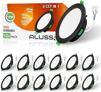 ALUSSO Ultra Slim 10W Dimmable LED Downlights, 700LM Recessed Ceiling Lights, 3000K-6500K Adjustable, 30MM Height, IP44 Rated for Bathroom, 12 Pack [Energy Class F]