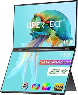Dual Portable Monitor 15.6 Inch FHD 1080P Screen, Support Gravity Sensing, with Type-C and Standard HDMI Port, External Monitor with Smart Cover for Laptop/PC/PS/Phone (No Driver Needed)