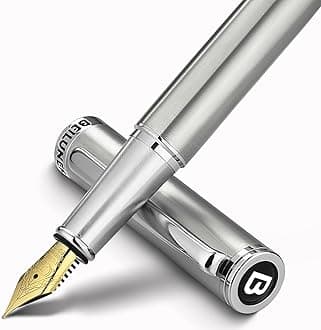 BEILUNER Luxury Fountain Pen Set (Silver, Fine)