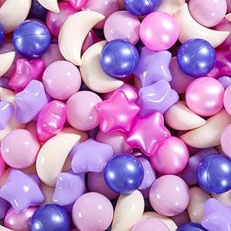 Ball Pit Balls Stars Moon Shapes Plastic Pitballs for Toddler Play Tent Baby Photo Props Kids Pool Water Toys Kiddie Pool Party Decor,Pink Purple,100pcs