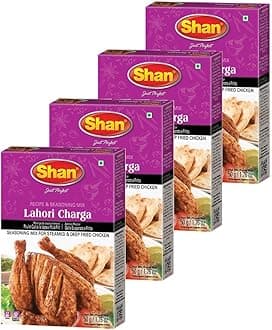 Shan Lahori Chargha Recipe and Seasoning Mix 1.76oz (50g) - Spice Powder for Steamed & Deep Fried Chicken - Suitable for Vegetarians - Airtight Bag in a Box (Pack of 4)