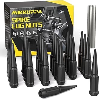 MIKKUPPA M14x1.5 Spike Lug Nuts, Replacement for Chevy Silverado Suburban Avalanche Colorado Ford F150 Expedition GMC Sierra Yukon Ram 1500, 24PCS Black Closed End Spiked Tire Nuts with Socket Key