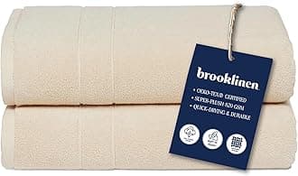 BrooklinenSuper-Plush Turkish Cotton Bath Towels Set of 2 Cotton, 820 GSM, Machine Washable, Perfect Bath Towels for Bathroom, Spa & Shower (30" x 58",Vanilla)
