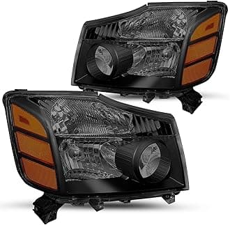 JSBOYAT Headlight Assembly Compatible with 2004-2015 Nissan Titan / 2005-2007 Armada OEM Replacement Headlamp Passenger and Driver Side Black Housing with Smoke Lens