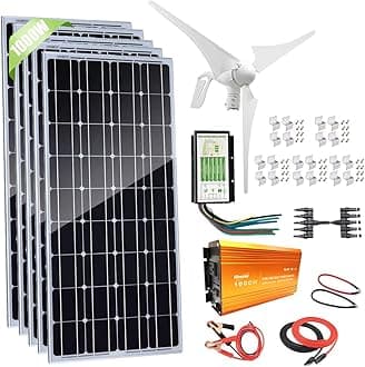 1000W Solar & Wind Power Kits Cabin Off Grid System for Charging 12V Battery: 400W Wind Turbine Generator + 600W Mono Solar Panel + Hybrid Charge Controller+1000W Inverter+Accessory