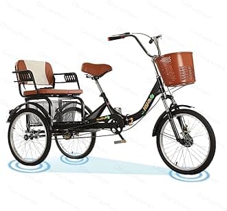 DONGSHANTricycle Adult 20''/24'' 3-Wheel Bicycle Folding Bikes Comfortable seat, Rear Enlarged Food Basket Tricycle for Parents to Pick up and Drop Off Children Load 550lbs