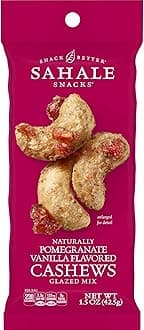 Sahale Snacks Pomegranate Vanilla Cashews, 1.5 oz Bags (18 Packs) - Dry-Roasted Deluxe Mixed Nuts with Pomegranate Infused Apples & Madagascar Vanilla - Non-GMO, Kosher, & Certified Gluten-Free Snacks