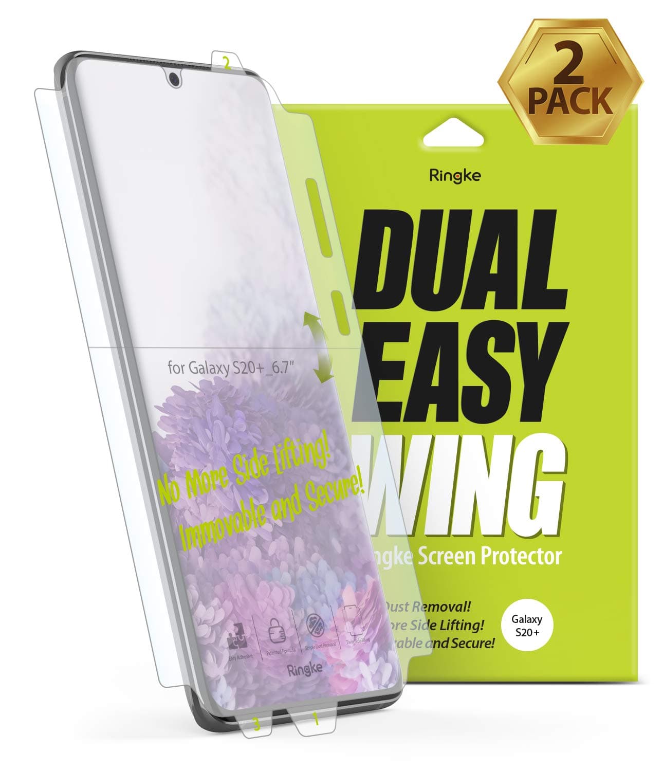 Ringke Dual Easy Full Cover Wing (2 Pack) Screen Protector Compatible with Galaxy S20 Plus (2020) Screen Protector