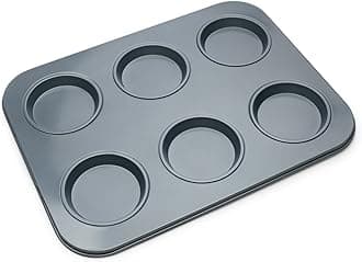 Fox Run Non-Stick Baking Pan, 6 Cup Large Muffin Top, Metallic