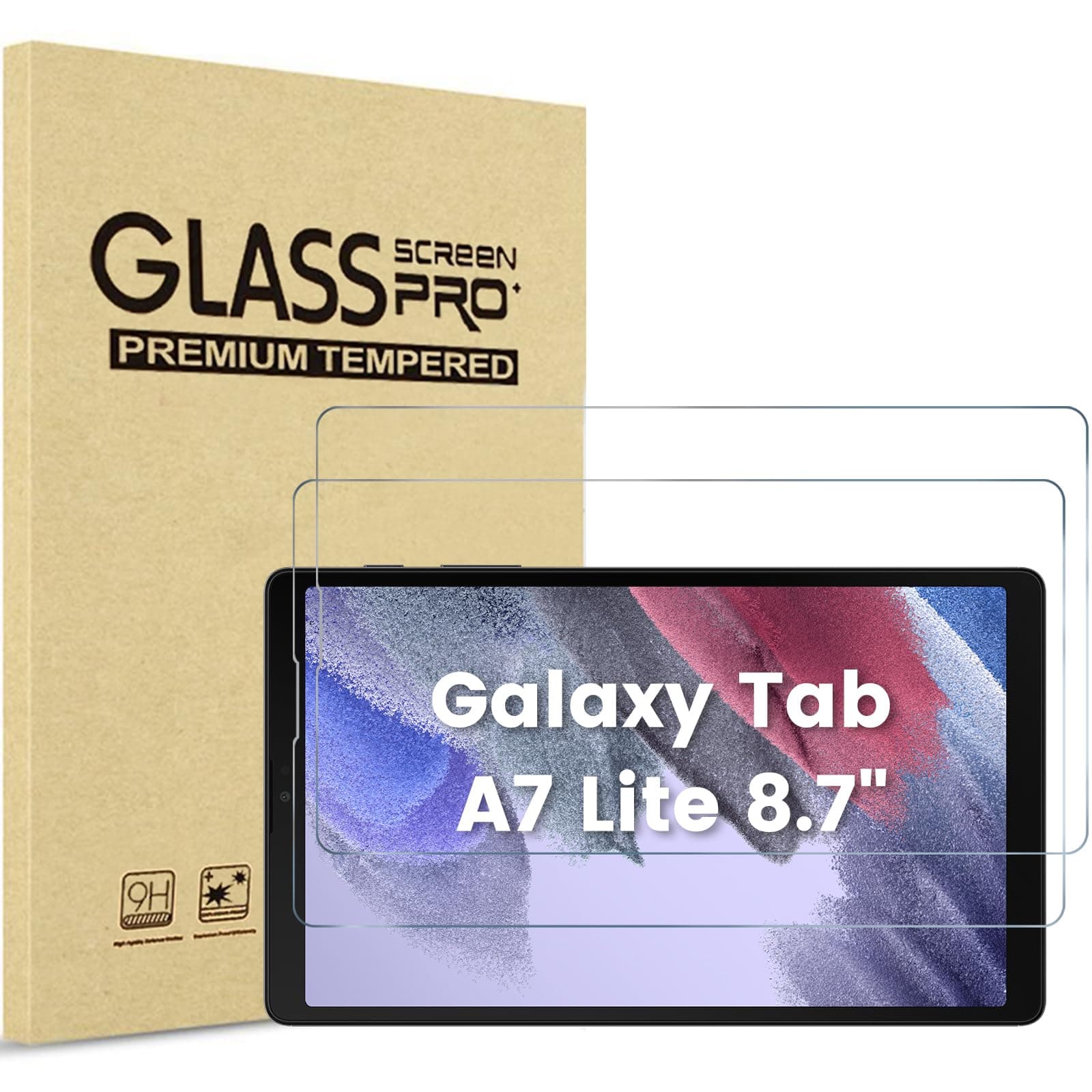 ProCase [2 Pack] Galaxy Tab A7 Lite 8.7 Inch 2021 Screen Protectors T220 T225 T227, Tempered Glass Screen Film Guard for Samsung Galaxy Tab A7 Lite 8.7" 2021 Release SM-T220 SM-T225 SM-T227