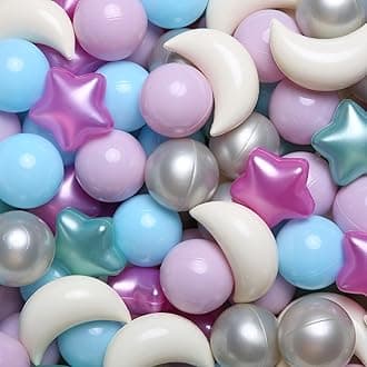 GOGOSO Ball Pit Balls Stars Moon Shapes Plastic Pitballs for Toddler Play Tent Baby Photo Props Kids Pool Water Toys Kiddie Pool Party Decor,Pearl Colors Mix,100pcs