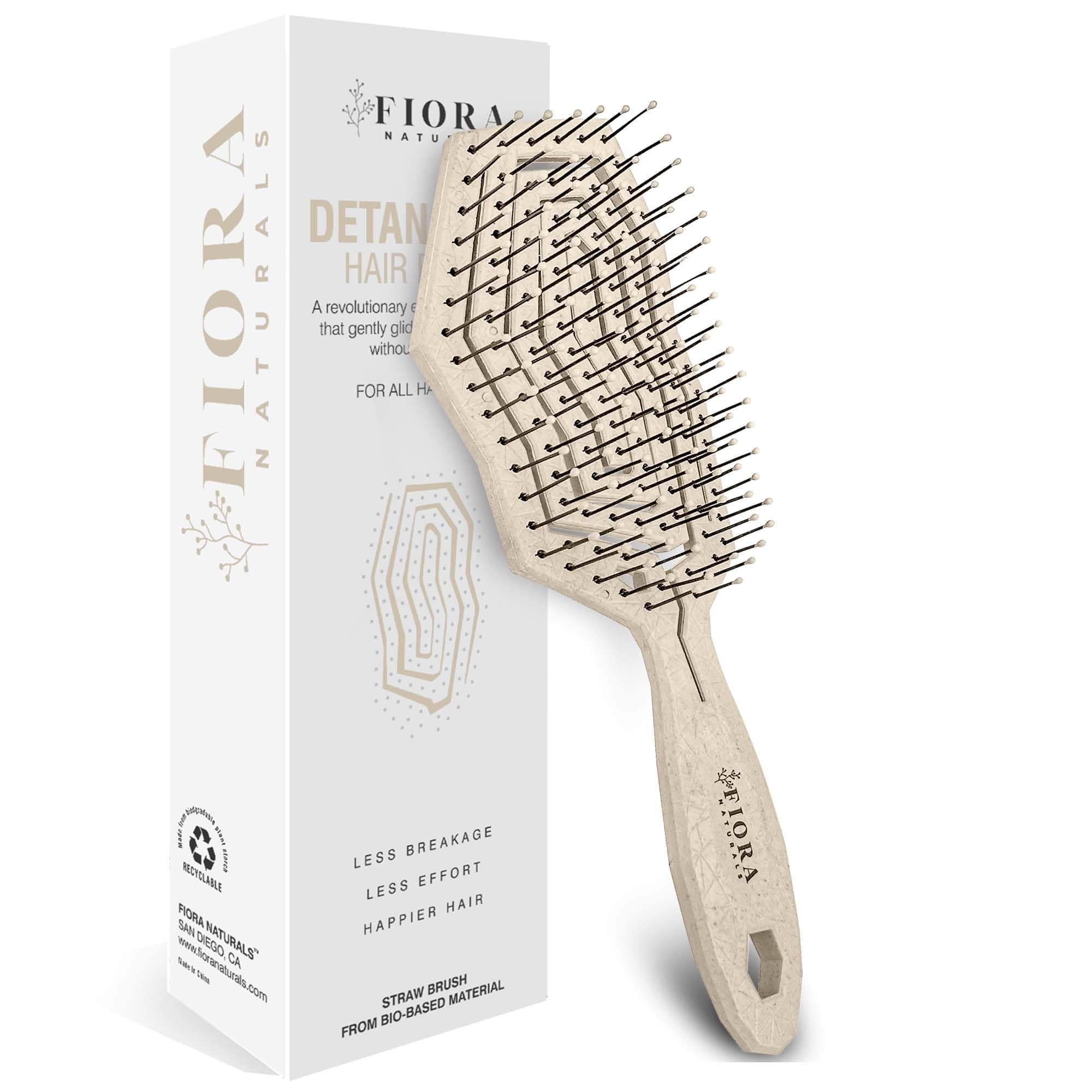 Fiora Naturals Hair Detangling Brush for Women - Detangler Hair Brush w/Flexible Soft Bristles- Gently Glides Through Tangles - Curly, Fine, Dry and Shower Wet Hairbrush, cepillo para cabello-Beige
