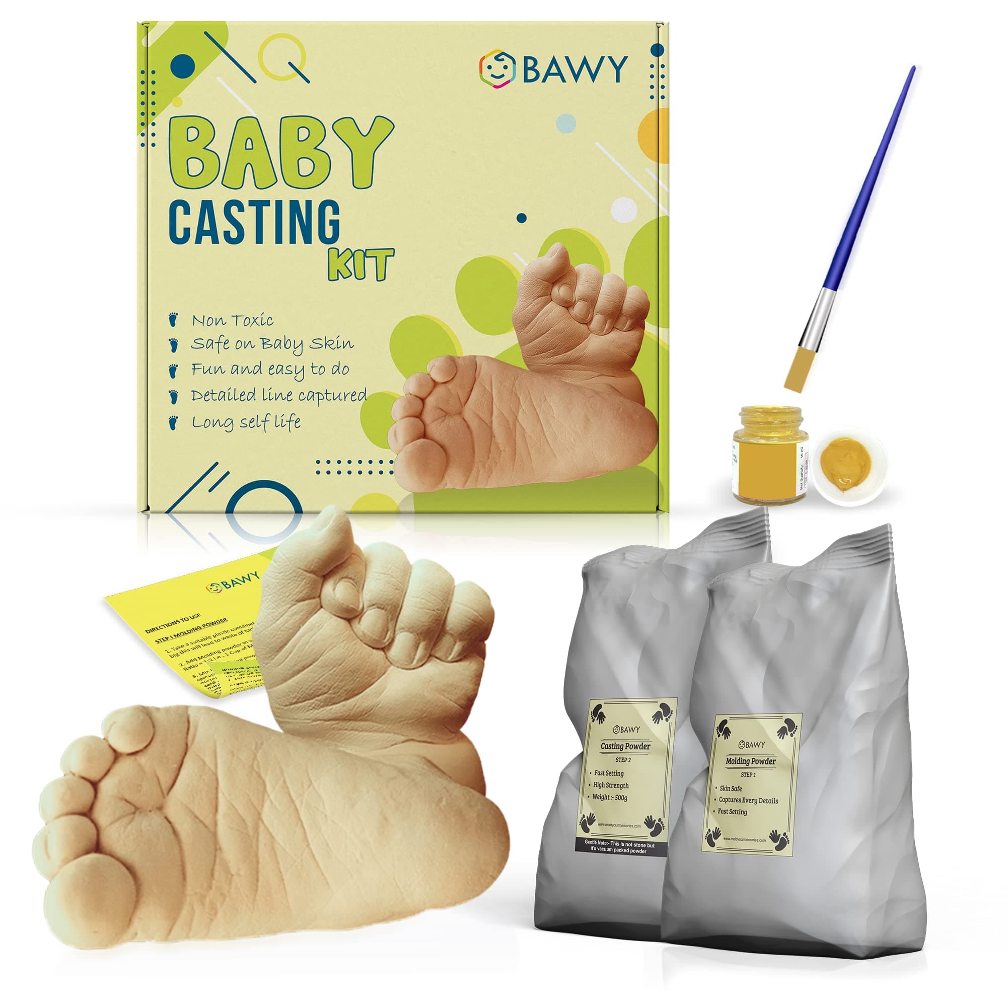 casting kit 2 foot 2 hand hand casting, hand print and footprint kit up to age 2 years. Newborn Gifting, record book,baby shower gifts for mom to be (baby casting).