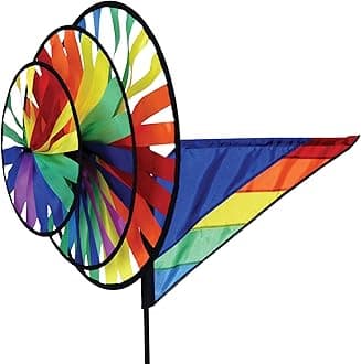 Premier Kites Triple Spinner Rainbow – Eye-Catching Garden Spinner with Colorful Triple Wheels, Durable Weather-Resistant Fabric, Easy Assembly, Outdoor Décor for Patios, Lawns, Gardens, & Yards