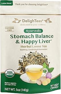 DelighTeas Stomach & Liver Tea | Ayurvedic Herbal Blend for Digestion | Organic Milk Thistle, Fennel, Ginger, Peppermint & Licorice | Vegan, Caffeine-Free, Sugar-Free | Loose Leaf, 50 Servings, 5oz