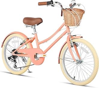 Missy 20 24 26 Inch Girl Cruiser Hybrid 6-Speed City Bicycle for Youth Girls Over 8 Years Old with Wicker Basket & Kickatand, Multiple Colors
