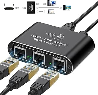Ethernet Splitter 1 to 3 1000Mbps Internet Cable Splitter 1 in 3 Out High Speed Either Network Splitter Gigabit Dual LAN RJ45 Port Router Switch Work with Cat6/7/8 Cable