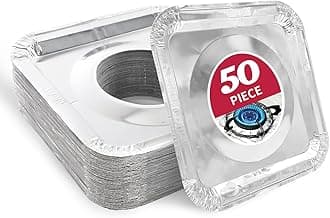 50pc Aluminum Gas Stove Burner Covers -Thicker Foil Square Burner Liners - Disposable Gas Range Protectors, 50 Pack（Outer diameter: 8.5 x 8.5 inch）