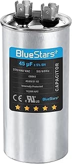 [UL Certified] BlueStars 45 uF 45 MFD +5% 370-440VAC 50/60Hz Round Run Start Capacitor Replacement Part - Fit for AC Motor Run or Fan Start and Cool or Heat Pump Air Conditioner