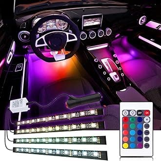 Car LED Strip Light, EJ's SUPER CAR 4pcs 48 LED Multi-Color Car Interior Lights Under Dash Lighting Waterproof Kit with Multi-Mode Change and Wireless Remote Control, Car Charger Included,DC 12V