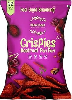 Khari Foods Beetroot Crispies 50g, Peri Peri Flavoured Chips, No Palm Oil, No Maida, Millet Goodness, Fibre Rich, Zero Cholestrol, Gluten Free Vegan Snacks