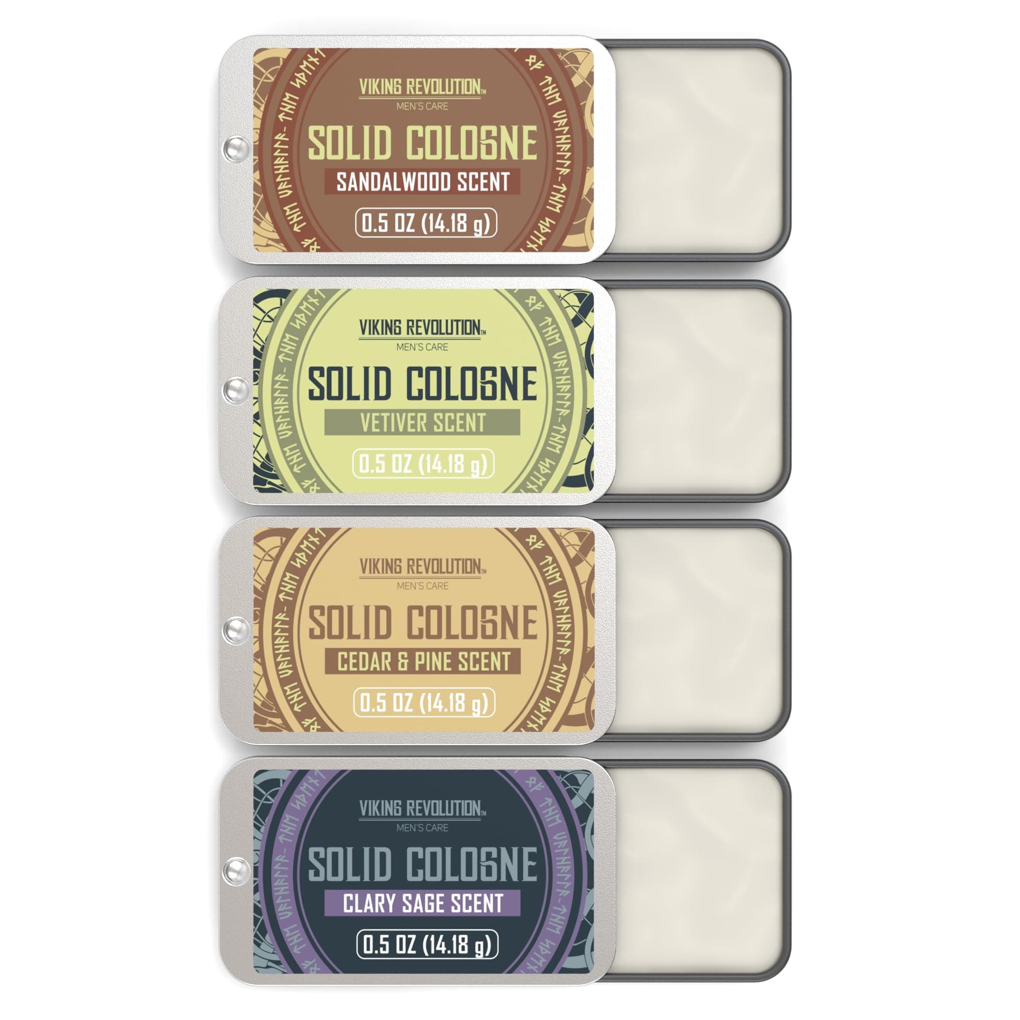 Mens Solid Colognes Men - Perfumes For Men - Men Solid Perfume with Cedar Wood, Clary Sage, Vetiver, Sandalwood - 4 Pack - 0.5 Oz / 14g Each