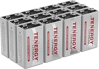 Tenergy 9V Lithium Batteries, 1200mah Non-Rechargeable Batteries, 10 Years Shelf Life Lithium 9 Volt Batteries, 12 Pack