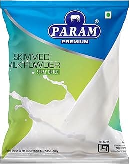 Param Skimmed Milk Powder 1Kg | 100% Pure & Natural | High Protein, Low Fat, Sugar-Free | No Preservatives | Instant Mix for Tea, Coffee, Cooking & Baking | Fat-Free Dairy Milk Powder