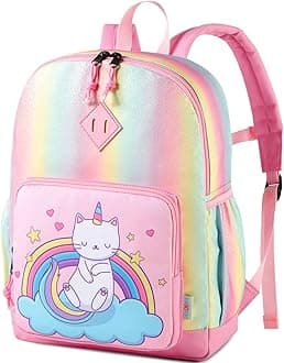 Backpack for Little Girls, Cute Rainbow Glitter Lightweight Water Resistant Preschool Backpack Bookbag for Kids,Toddlers Kindergarten School Bag Cat