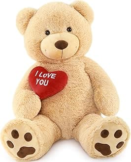 Big Teddy Bear Stuffed Animal, Soft and Cuddly Giant Teddy Bear Plush with I Love You Red Heart,Valentines Gift for Kids,Girlfriend,Boyfriend,Lover,36 inches