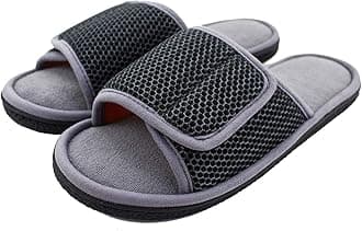 Adjustable House Slippers for Men Open Toe Breathable Indoor Slip on Mens Slides Sandals with Memory Foam for Bedroom,Patio