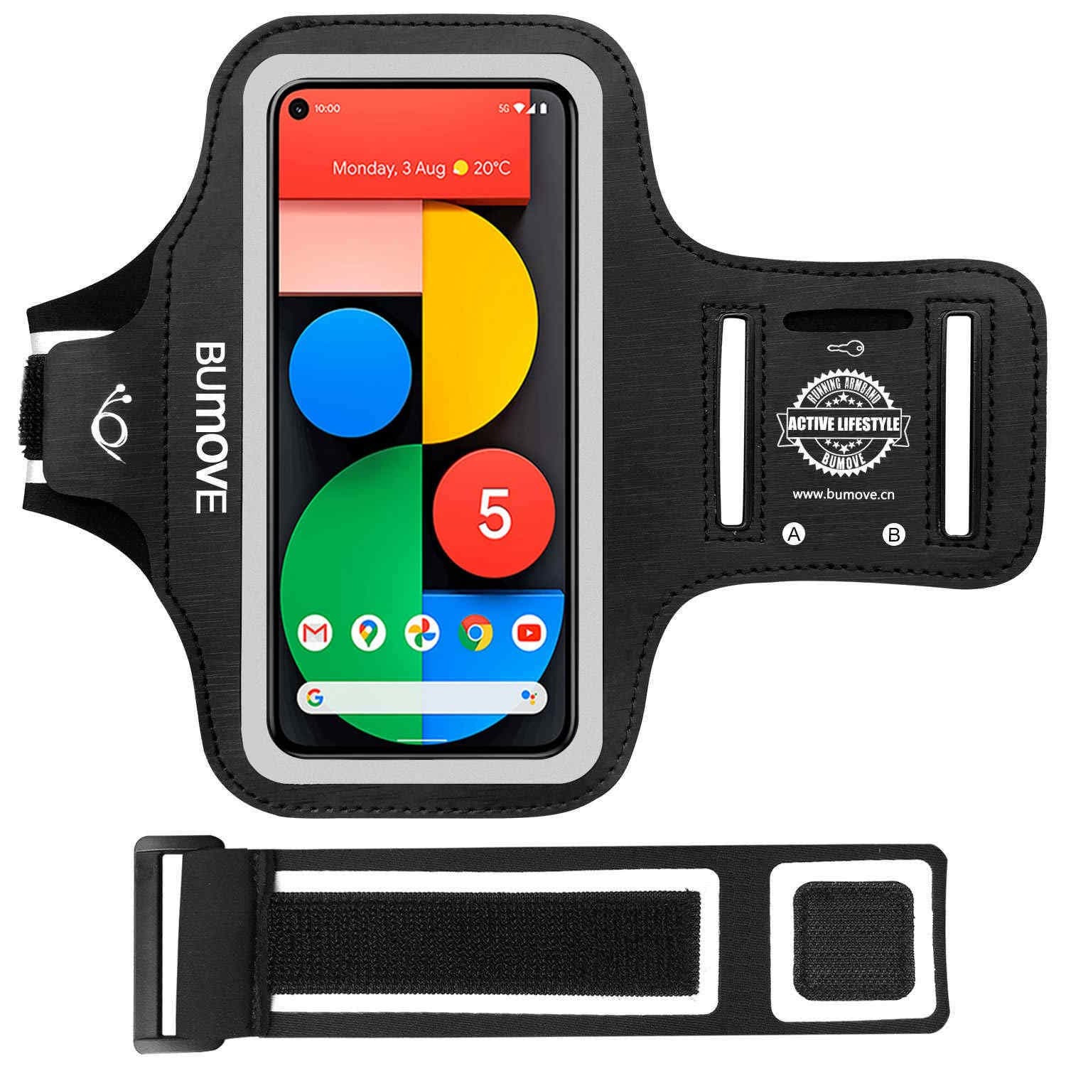 Pixel 4/Pixel 3a/Pixel 3/Pixel 2/Pixel Armband, BUMOVE Gym Running Workouts Sports Phone Arm Band for Google Pixel 4/3a/3/2/1 with Key/Card Holder (Black)